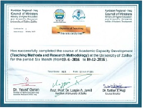 For the first time, the University of Zakho awarded with the Certificate of the Academic Capacity Development by the Ministry of Higher Education and Scientific Research